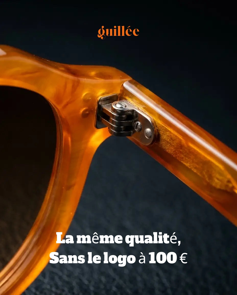 Gravure CE UV400 CAT.3 sur la branche de lunettes GUILLEE